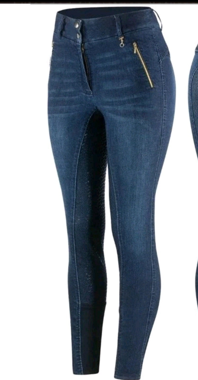 Horze Nicole Denim Breeches with Silicone Knee Patch,DENIM,UK 14 EU 40 (36086)S91