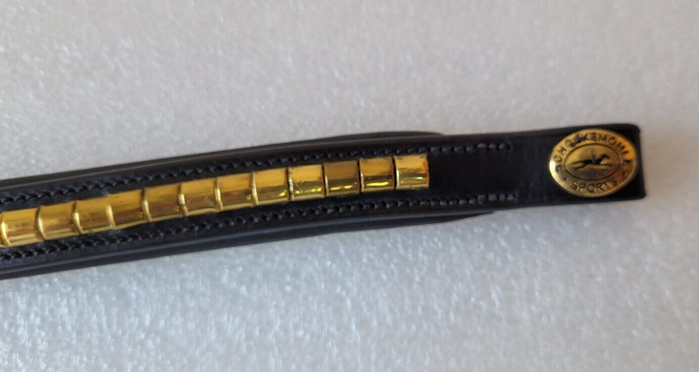 Schockemohle sports Black Leather Curved Brass Clincher Browband, Black, (FULL)