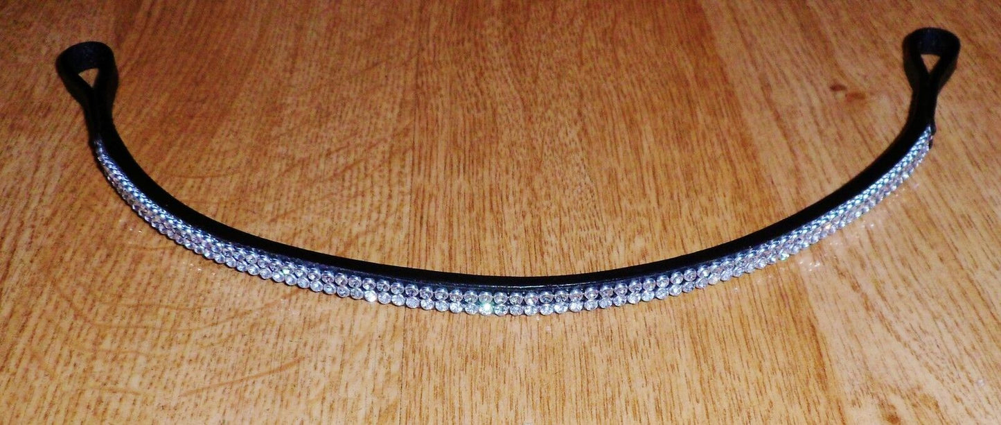 New Designer ** 2 rows ** Crystal ** Browband pony Size - Black 14 "