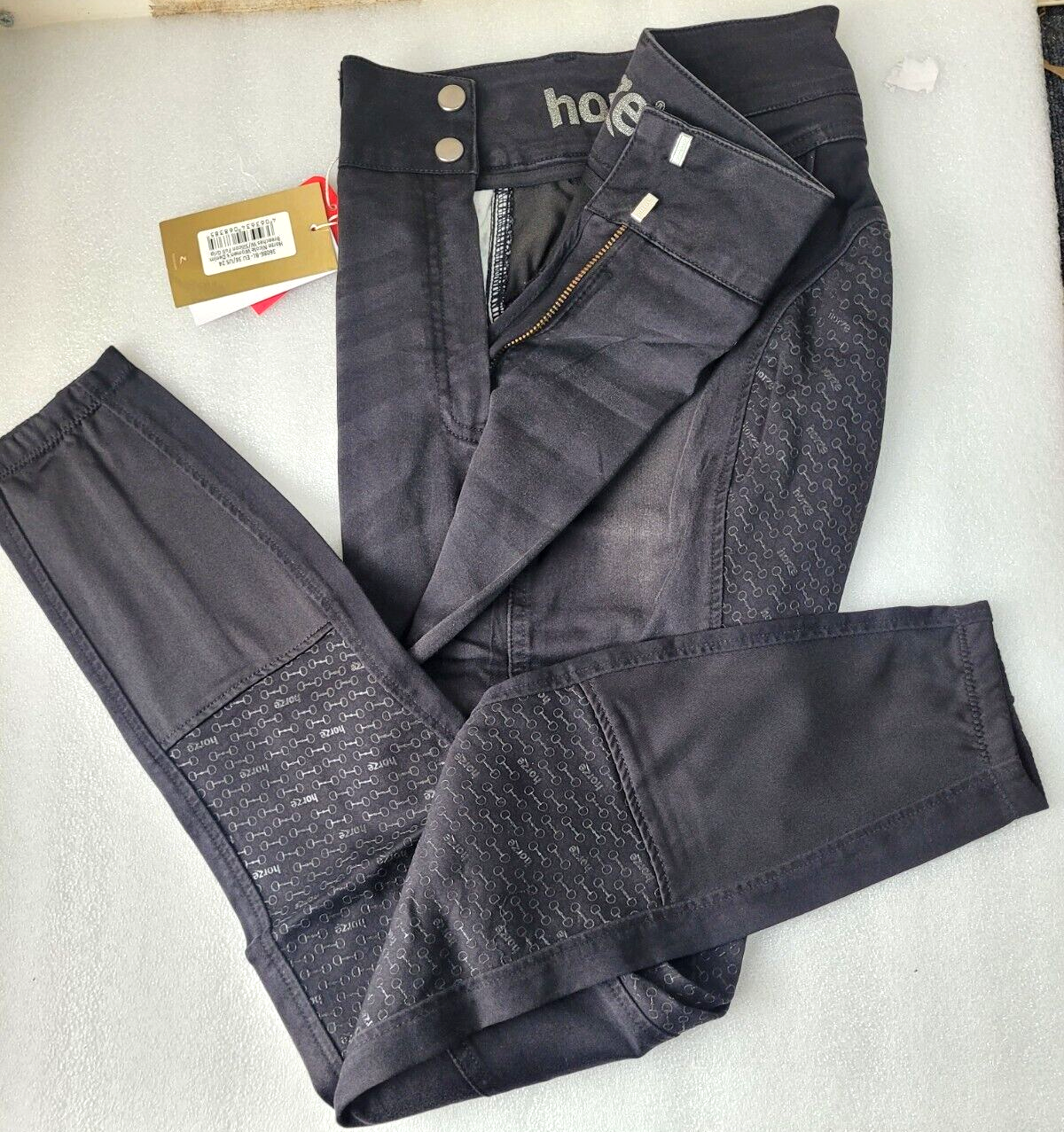 Horze Nicole Breeches with Silicone Full Set, BLACK DENIM ,UK 10 EU 36 (36086)