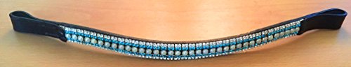 BLING!*Dressage*Mega-Sparkly Leather Browband*5-Row Crystals PEARL/AQUA & CLEAR CRYSTALS BLACK LEATHER F/C/P