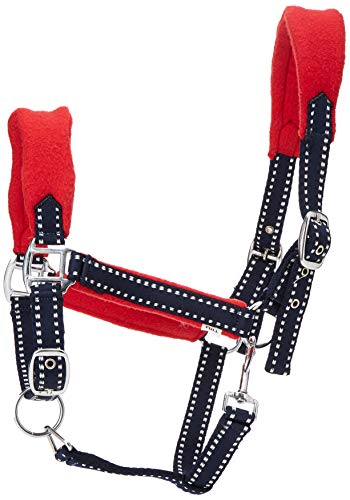 Cwell Equine FLEECE padded headcollars halter Red/Navy TWO TONE Full/Cob/Pony