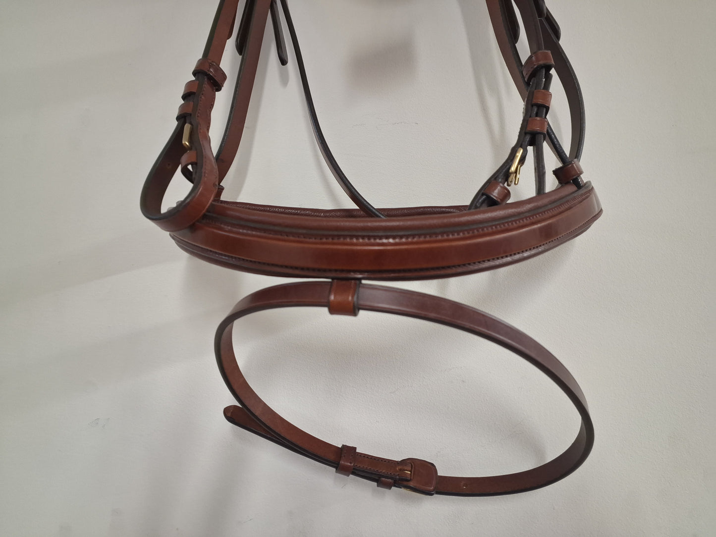 Cwell Equine English Leather Tobacco Brown Snaffle Bridle For Horse With Golden Crystal Browband FULL(1062-15-16)B1