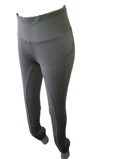 NEW Full Silicone Grip Horse Riding  Tights Breeches  Phone Pocket Grey
