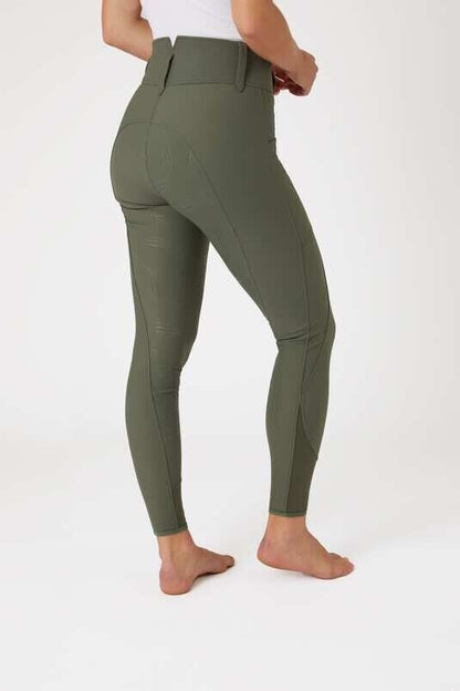 Horze Indira Women's Full Seat Breeches with High Waist Beetle Khaki Green EU 36
