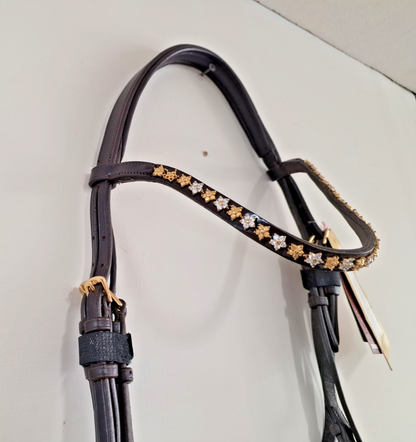 Cwell Equine English Leather Snaffle Bridle Crystals Brown  FULL (717/15) B013