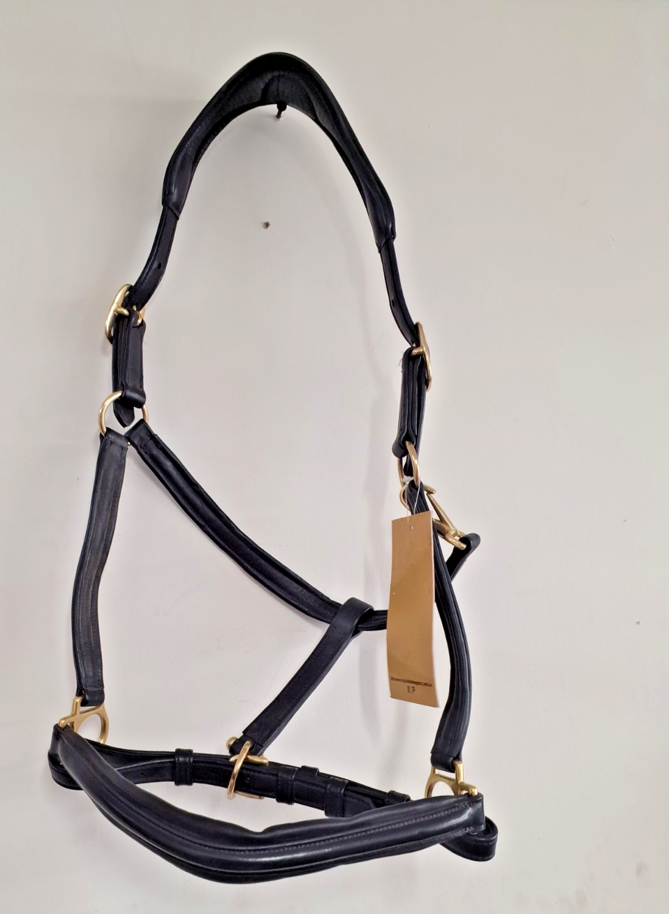 English Leather Padded Halter Headcollar BLACK Brass fittings FULL  677/19 (B 011