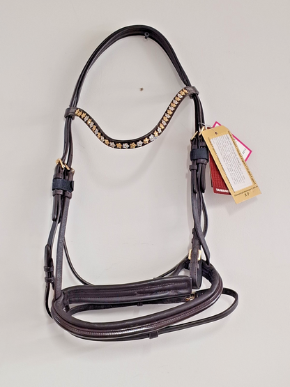 Cwell Equine English Leather Snaffle Bridle Crystals Brown  FULL (717/15) B014