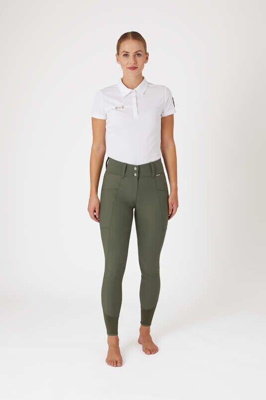 Horze Indira Women's Full Seat Breeches with High Waist Beetle Khaki Green EU 36