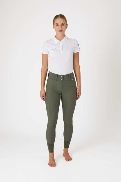 Horze Indira Women's Full Seat Breeches with High Waist Beetle Khaki Green EU 36