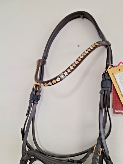 Cwell Equine English Leather Snaffle Bridle Crystals Brown  FULL (717/15) B012