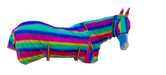Rainbow Fly Rugs Pony Horse Sheet Tail Belly Cover Full Neck Blanket + Fly Mask