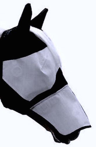 NEW Quality Fine Mesh Horse Cob Pony Full Face Fly Mask Hood Ears long Nose Flap