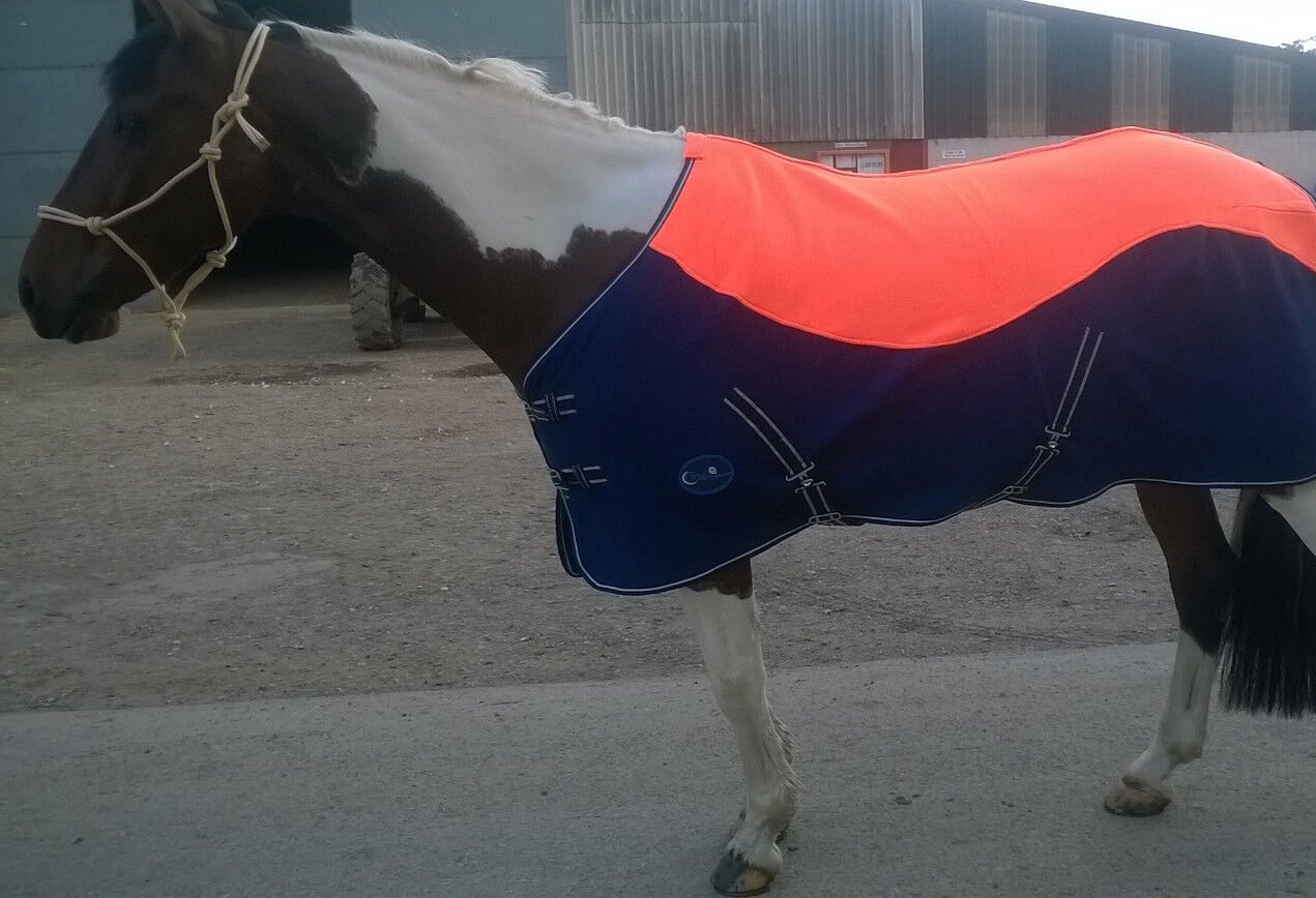 TWO/TONE Mini Shetland PONY RUG SHOW TRAVEL FLEECE RUGS orange/navy 3'6"-5'9"