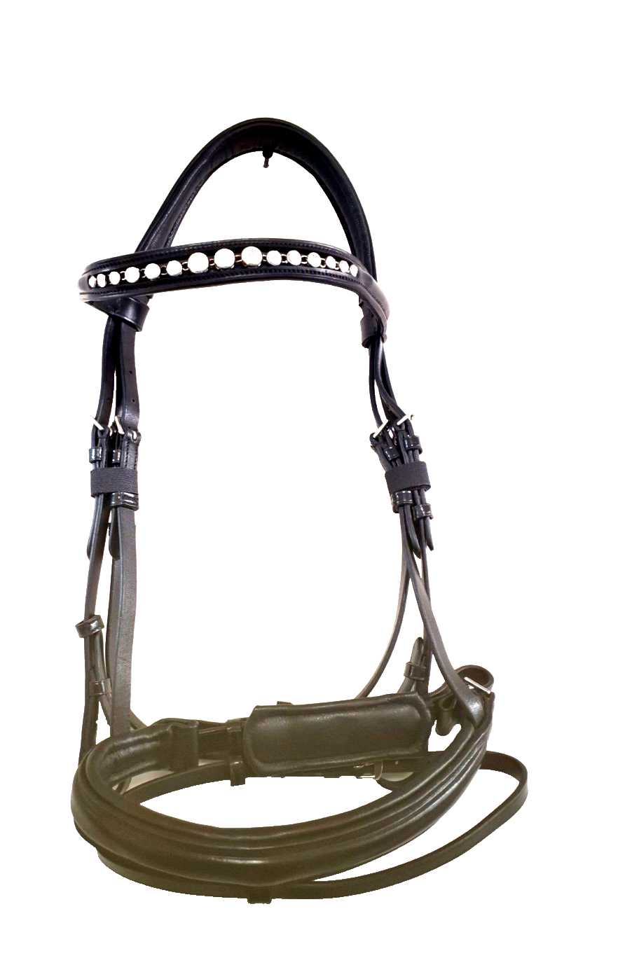 English Leather show bridle crystal browbands  free reins Full Black  (1060) B10