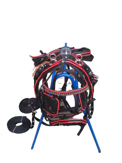 NEW Two Tone  NYLON  HORSE DRIVING CART HARNESS SADDLE BRIDLE F/C/P Black/Red