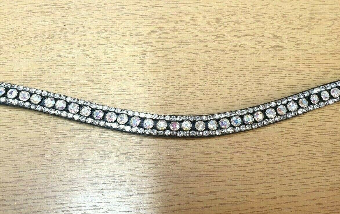 Designer Crystal Reverse 3Row  U Shaped  Browband ,Polo Leather Black Full (905)