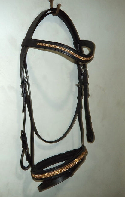 Designer "U" Golden crystal bridle + crystal noseband & Browband  COB Black