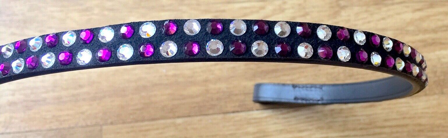 Cwell Equine  Purple/Clear Crystal Chain Browband English Leather 16"(853) Black