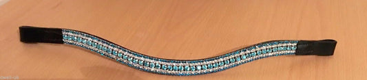 BLING!*Dressage*Mega-Sparkly  Browband*5Row Crystals*Turquoise/CLEAR BLACK cob