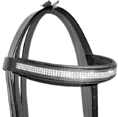 New Crystal Detail Cross Over Bitless Leather Bridle web grip reins Cob (Black)