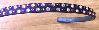 Cwell Equine  Purple/Clear Crystal Chain Browband English Leather 16"(853) Black