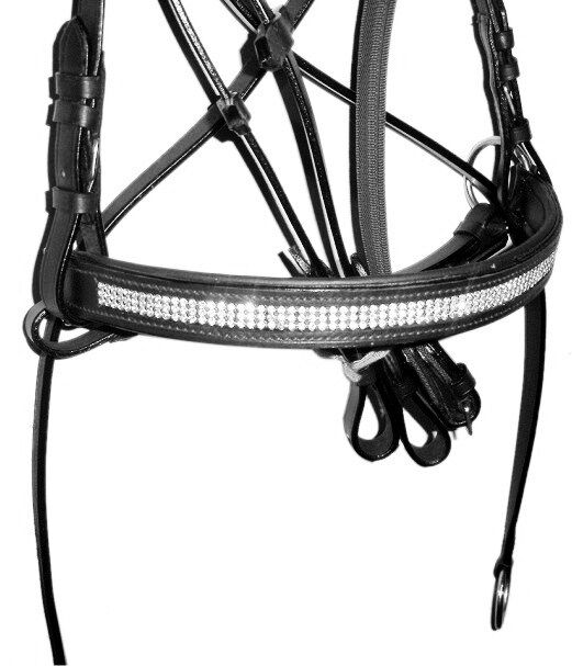 New Crystal Detail Cross Over Bitless Leather Bridle web grip reins Cob (Black)