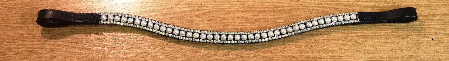 New Designer Look U Pearls+clear Crystal 3 rows Browband Great Gift offer BLACK