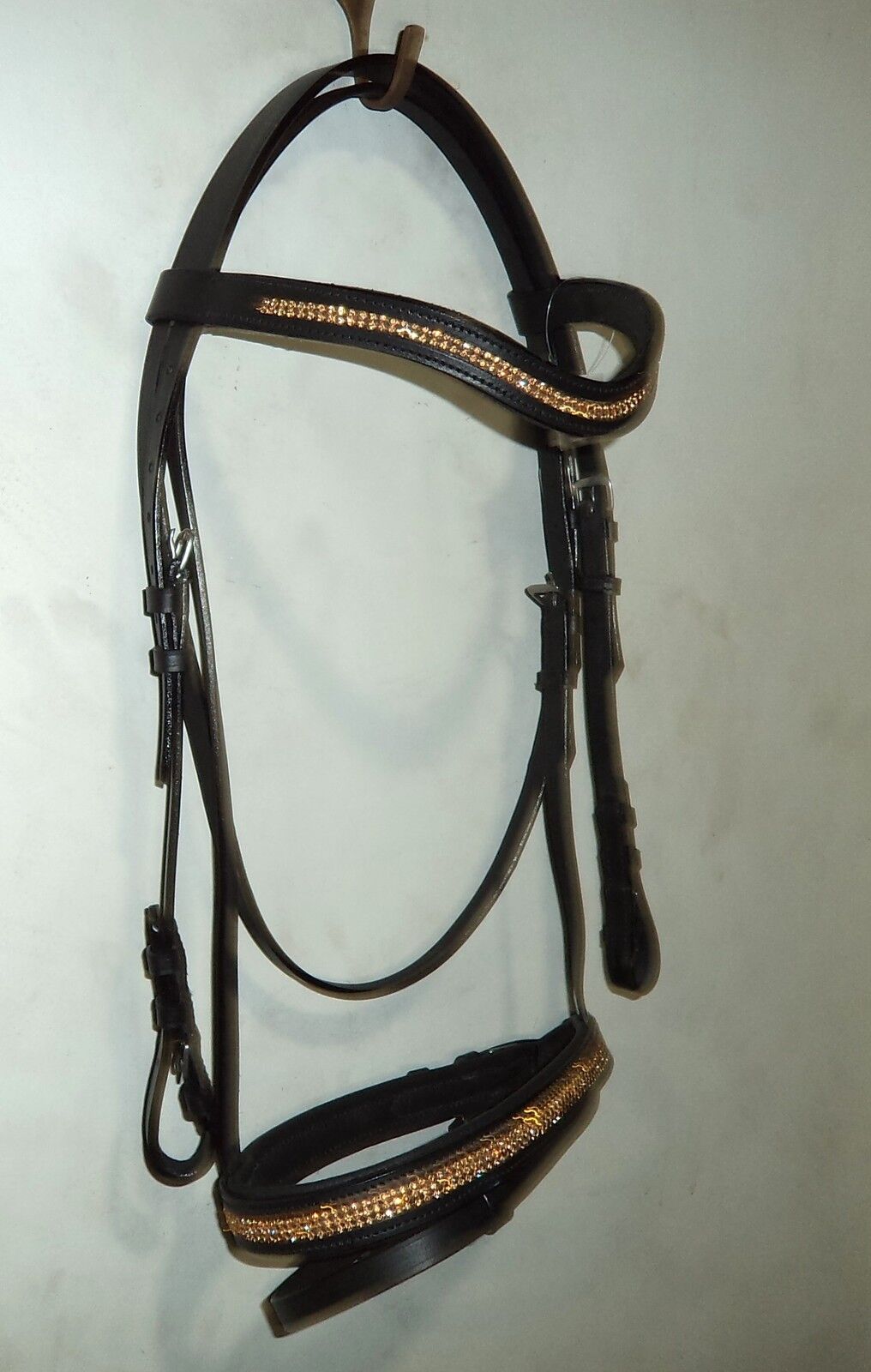 Designer "U" Golden crystal bridle + crystal noseband & Browband  PONY Black