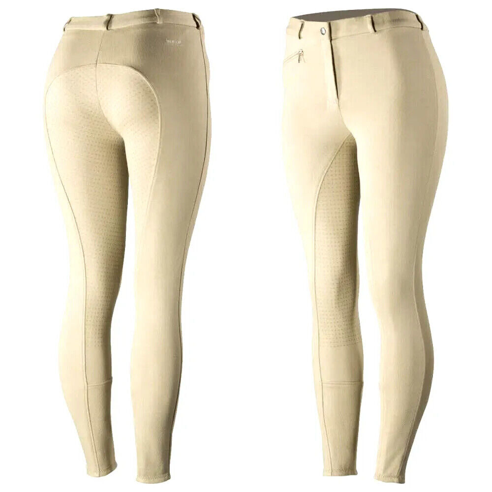Horze Active Women's Silicone Grip Full Seat Breeches Beige UK 8 EU 34  (36277)