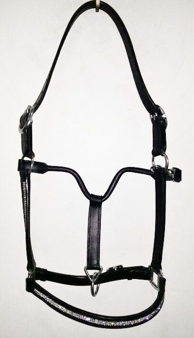 New Heavy Duty Leather Bling Crystal SHOW Halter  - PONY Black