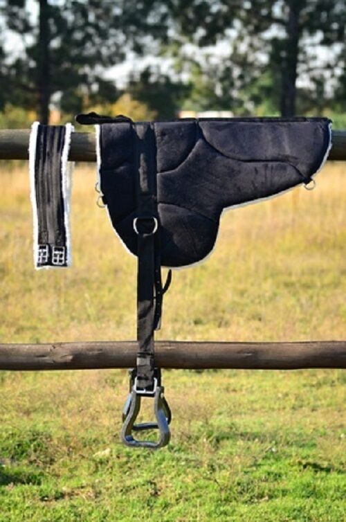 New Non slip Bottom Micro suede  BAREBACK PAD with free girth and stirrups BLACK