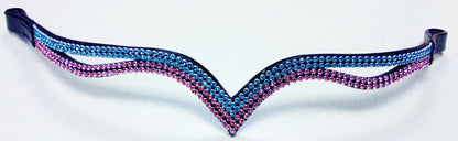 New  (V) Shaped sparky two tone pink/turquoise Crystal Browband cob - 15" Black