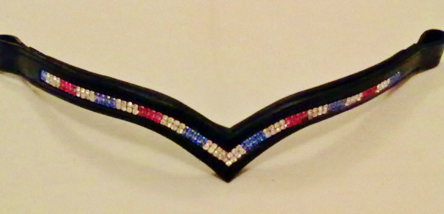 New Designer (V) Shaped 2 Row *Team GB* Crystal Browband PONY Size 14" (Black)