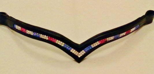 New Designer (V) Shaped 2 Row *Team GB* Crystal Browband PONY Size 14" (Black)
