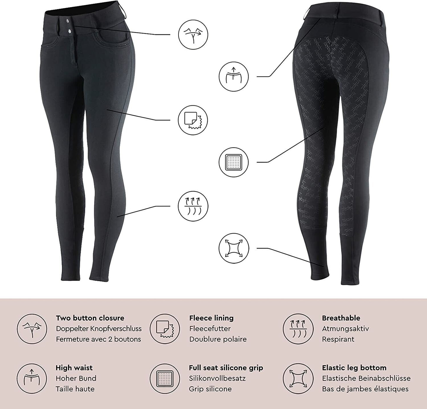 New Winter Horze  Mia Thermo Silicone Seat Breeches, BLACK UK 14 EU 40 (36053)