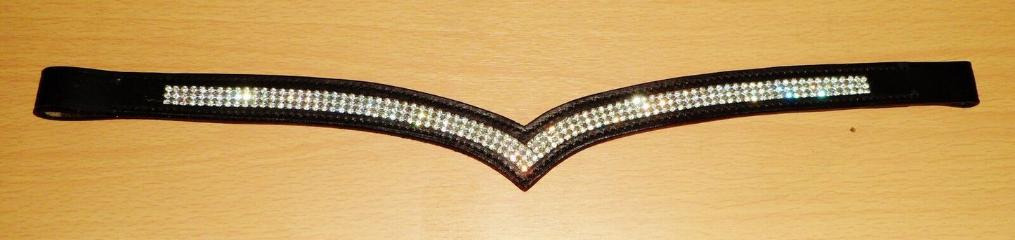 New Designer (V) Shaped * silver * Crystal Browband cob Size  15" (BLACK ) sale
