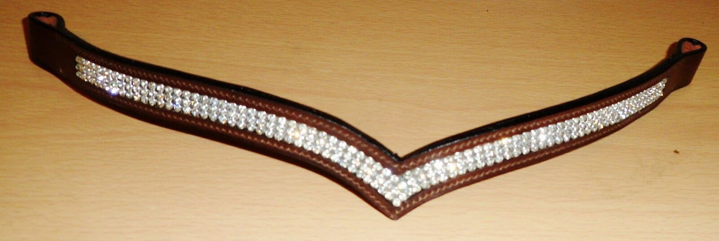 New Designer (V) Shaped * silver * Crystal Browband pony -14 "Brown free p/p