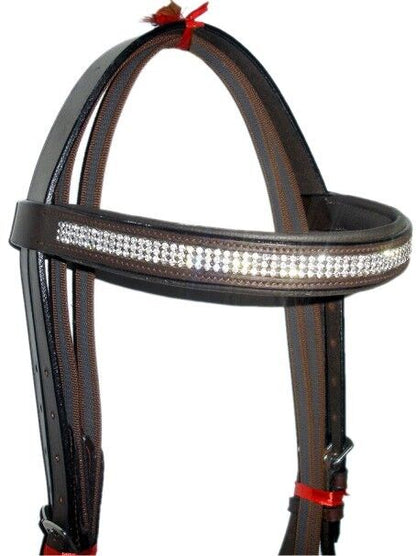 New Crystal Detail Cross Over Bitless Leather Bridle web grip reins cob (Brown)