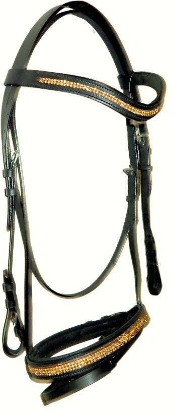 Designer "U" Golden crystal bridle + crystal noseband & Browband  COB Black