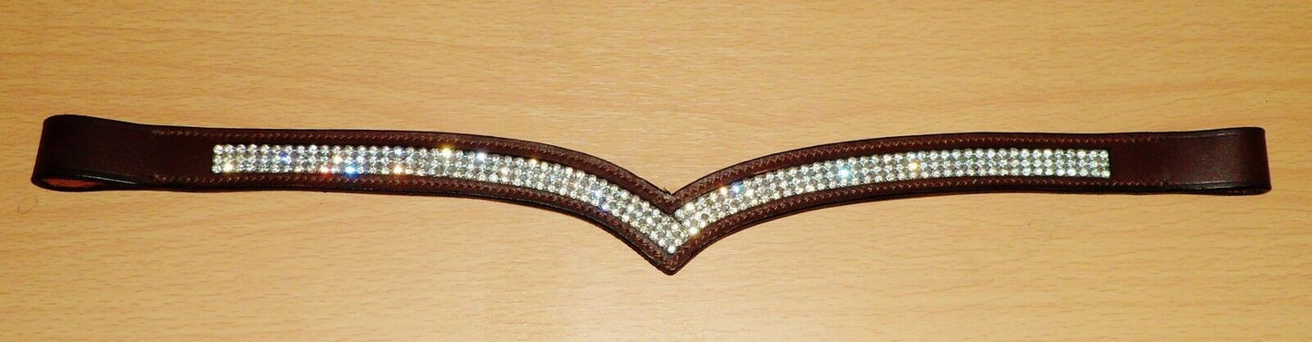 New Designer (V) Shaped *silver* Crystal Browband full -16"(Brown)  SALE PRICE