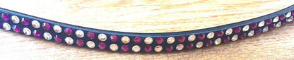 Cwell Equine  Purple/Clear Crystal Chain Browband English Leather 16"(853) Black