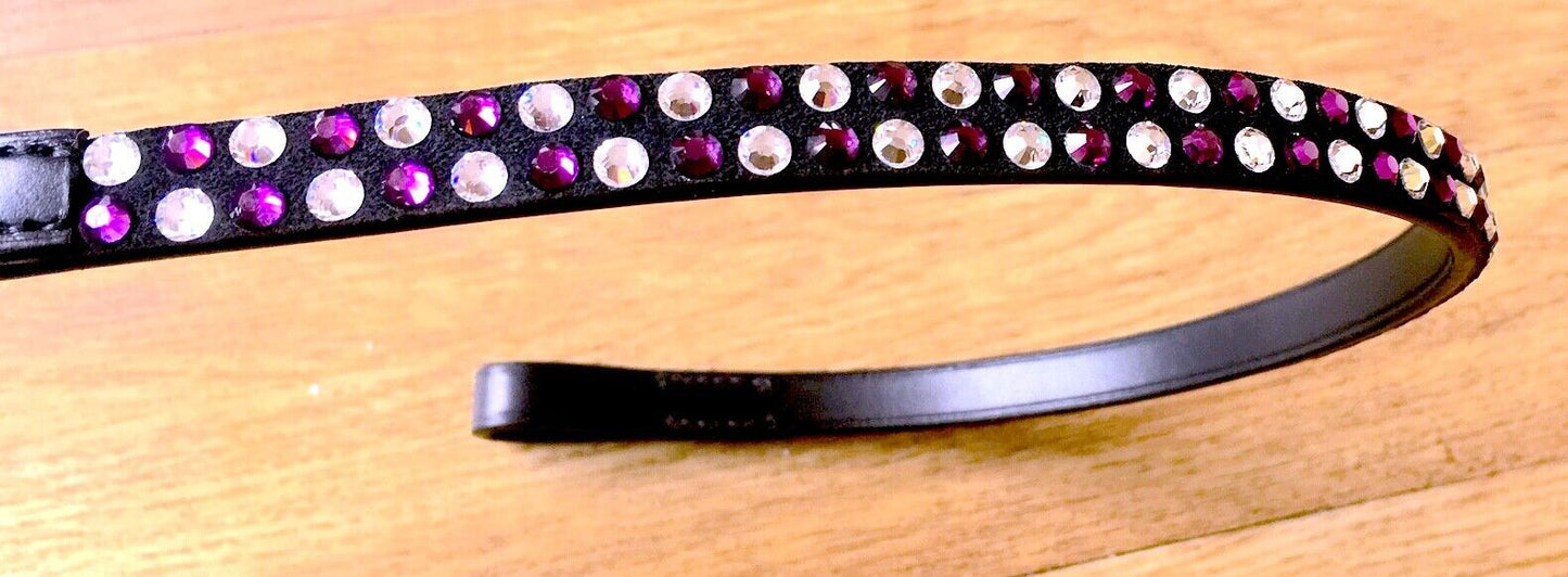 Cwell Equine  Purple/Clear Crystal Chain Browband English Leather 16"(853) Black