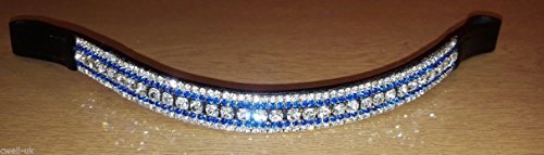BLING!*Dressage*Mega-Sparkly Leather Browband*5-Row Crystals*CLEAR/BLUE BLACK F/C/P