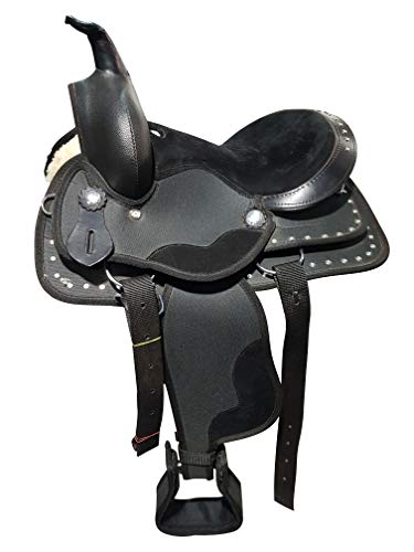 Cwell Equine BLACK Embedded sparkling clear crystals Synthetic Western Saddle Set