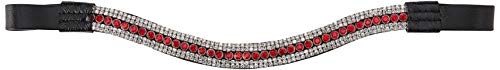 Cwell Equine BLING!* Designer Sparkly Leather Browband*5-Row Crystals* RED &amp; CLEAR Black Leather