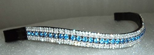 Cwell Equine BLING Dressage*Mega-Sparkly Leather Browband*5-Row Crystals*AQUA &amp; CLEAR*