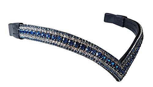 Cwell Equine Bling V Shape 5 Rows Diamante Turquoise Crystal Browband Dressage Black