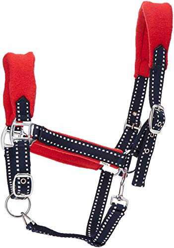 Cwell Equine FLEECE padded headcollars halter Red/Navy TWO TONE Full/Cob/Pony