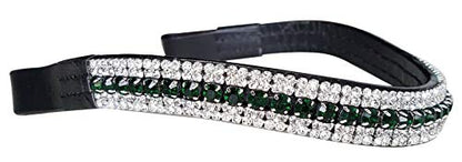 Cwell Equine Italian Leather 5 Rows Teal Green Clear mega bling curve Browbands